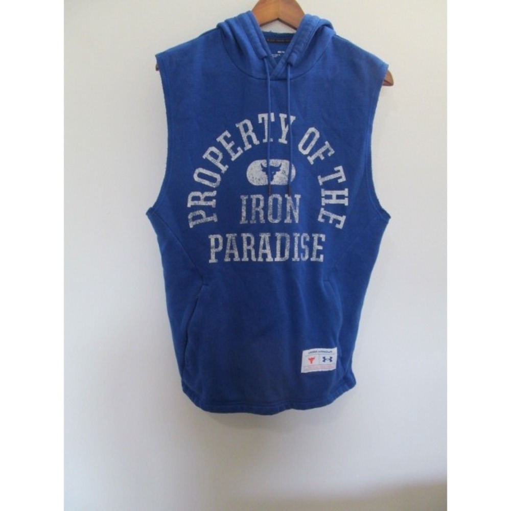 Under Armour Project Rock Hoodie Sleeveless Vest Mens Small Blue Iron Paradise